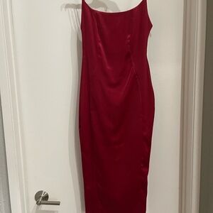 Fashion Nova Midi Strapless Burgundy Dress